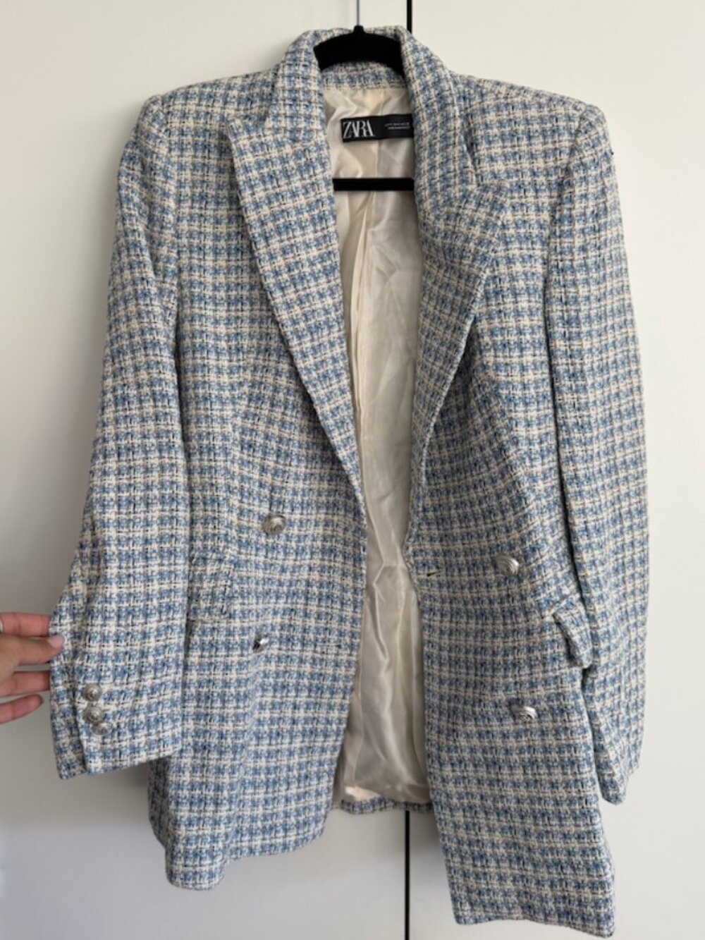 Zara Blue Tweed Blazer Size Small